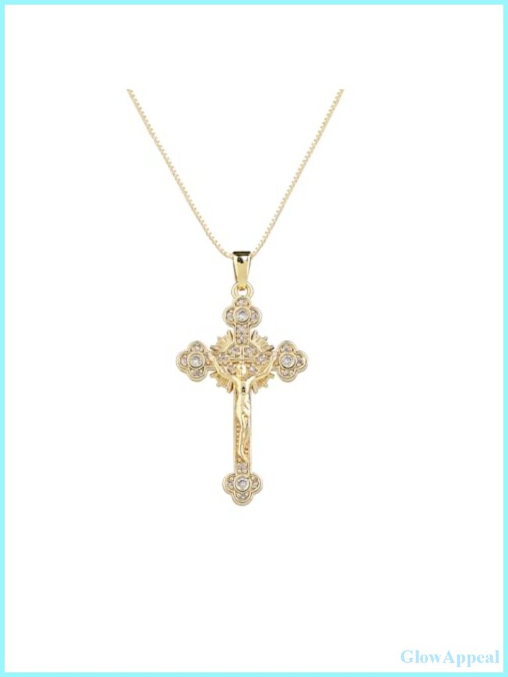 14K Gold Plated Cubic Zirconia Cross Pendant Necklace for Women with Cable Chain
